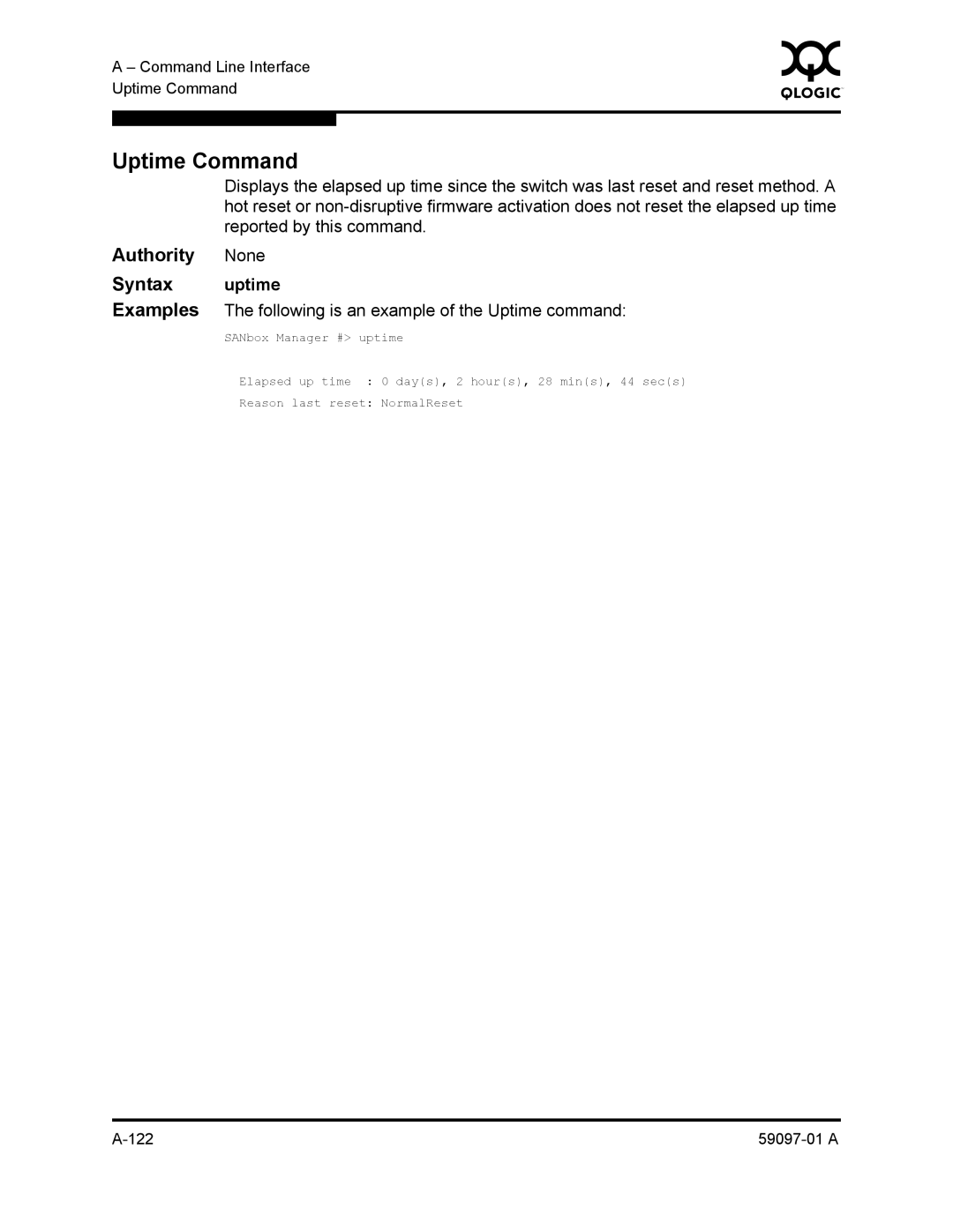 Sun Microsystems 5602 manual Uptime Command, Authority None Syntax uptime 