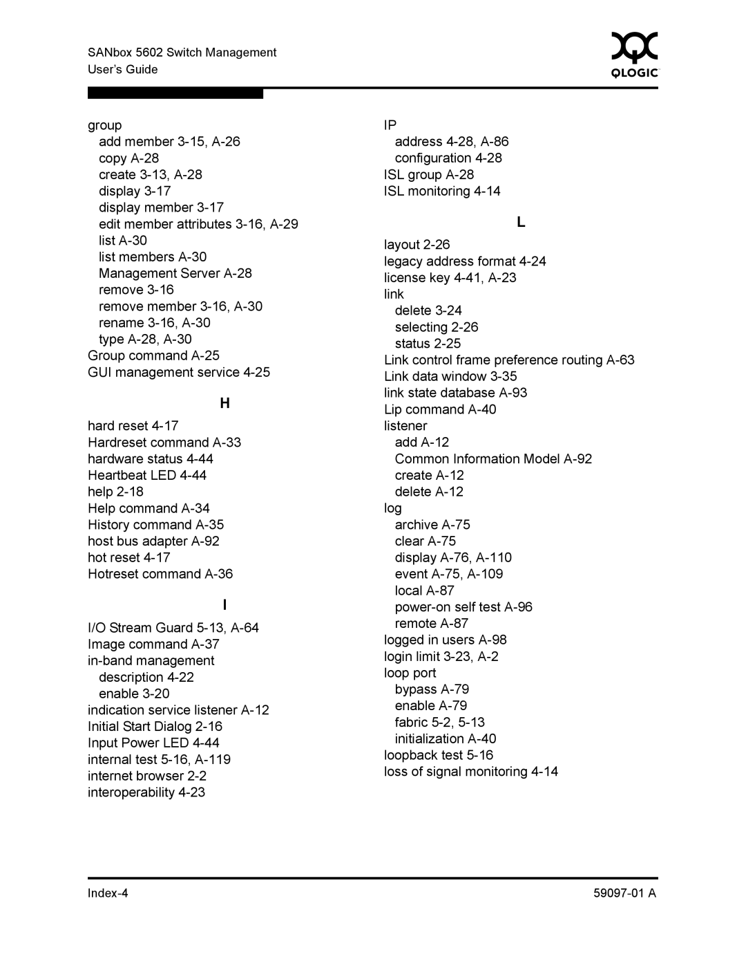 Sun Microsystems 5602 manual Index-4 59097-01 a 