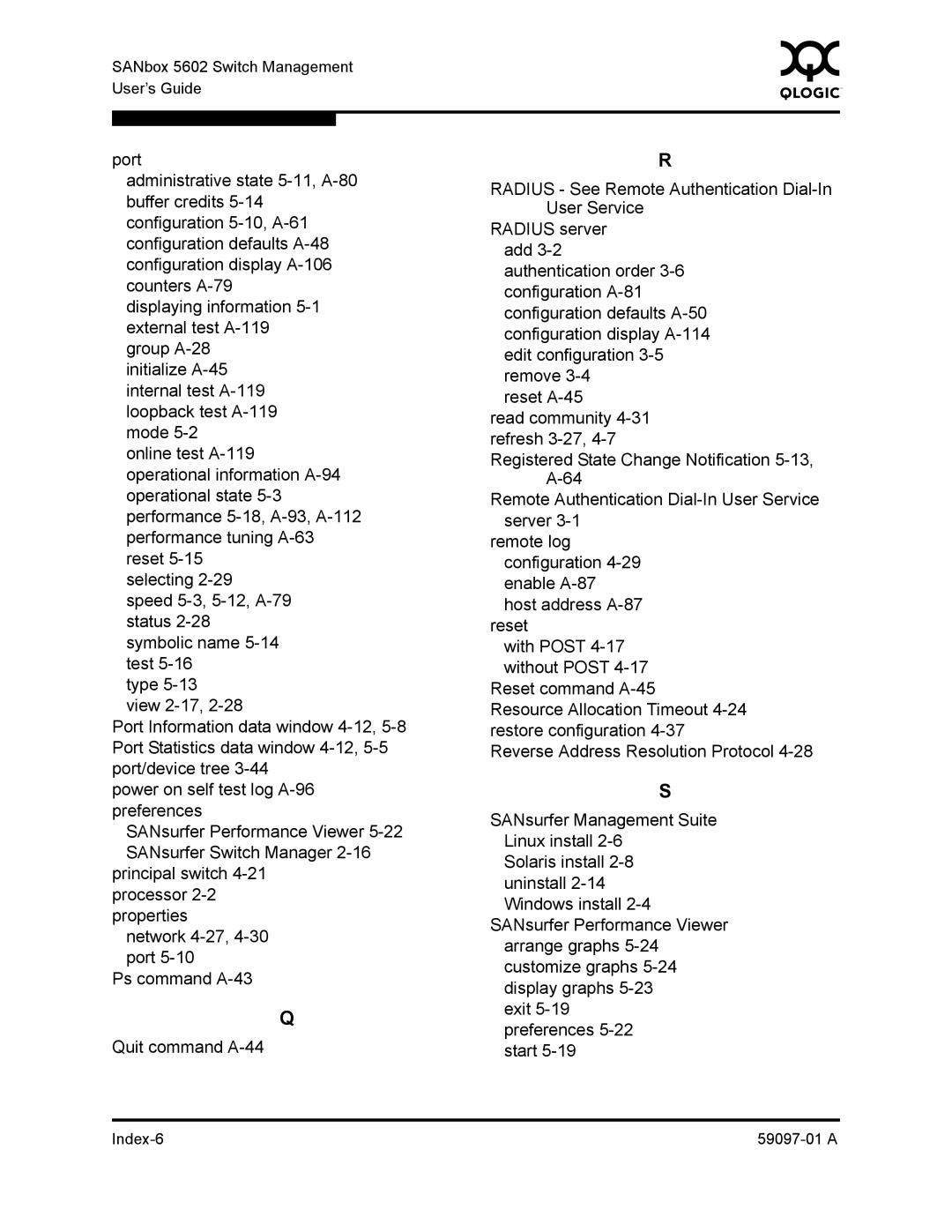 Sun Microsystems 5602 manual Index-6 59097-01 a 