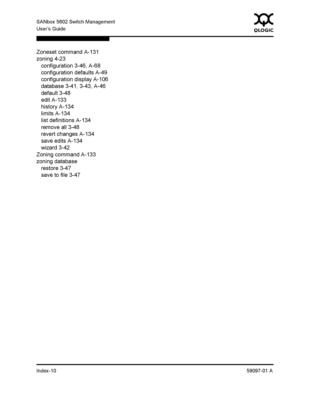 Sun Microsystems 5602 manual Index-10 59097-01 a 