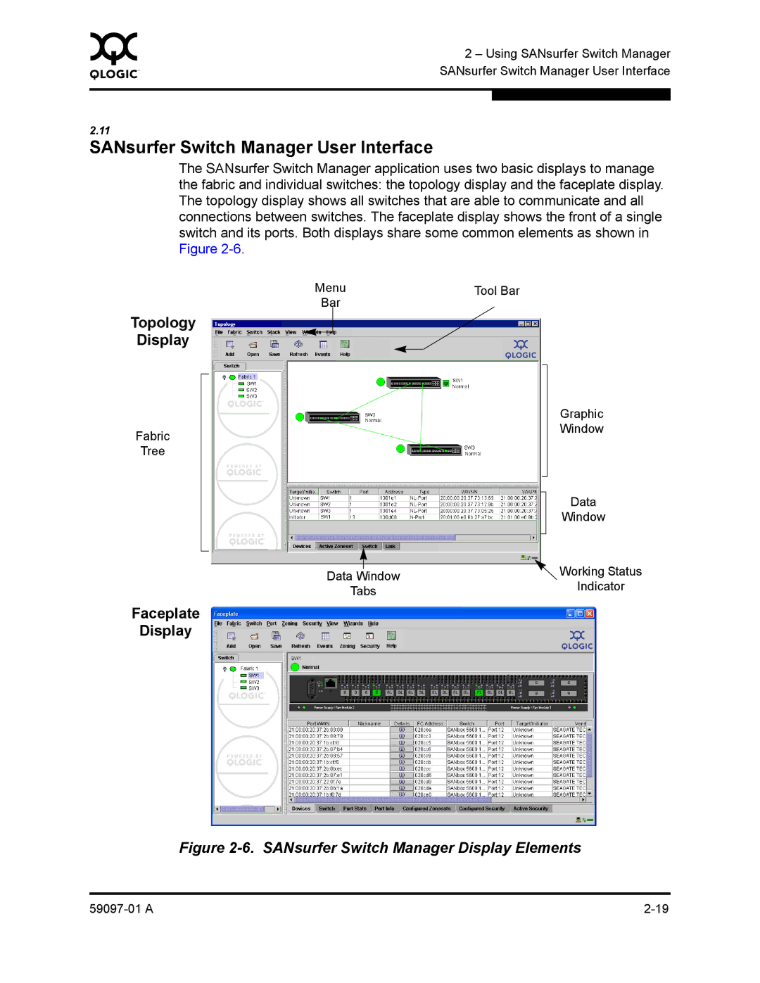 Sun Microsystems 5602 manual SANsurfer Switch Manager User Interface, Topology Display, Faceplate Display 