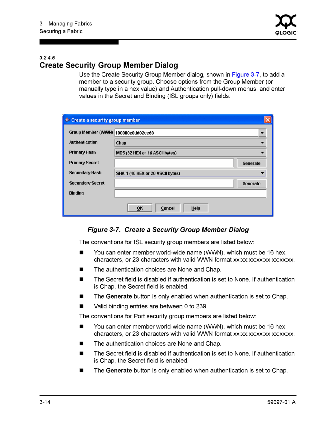 Sun Microsystems 5602 manual Create Security Group Member Dialog, Create a Security Group Member Dialog 