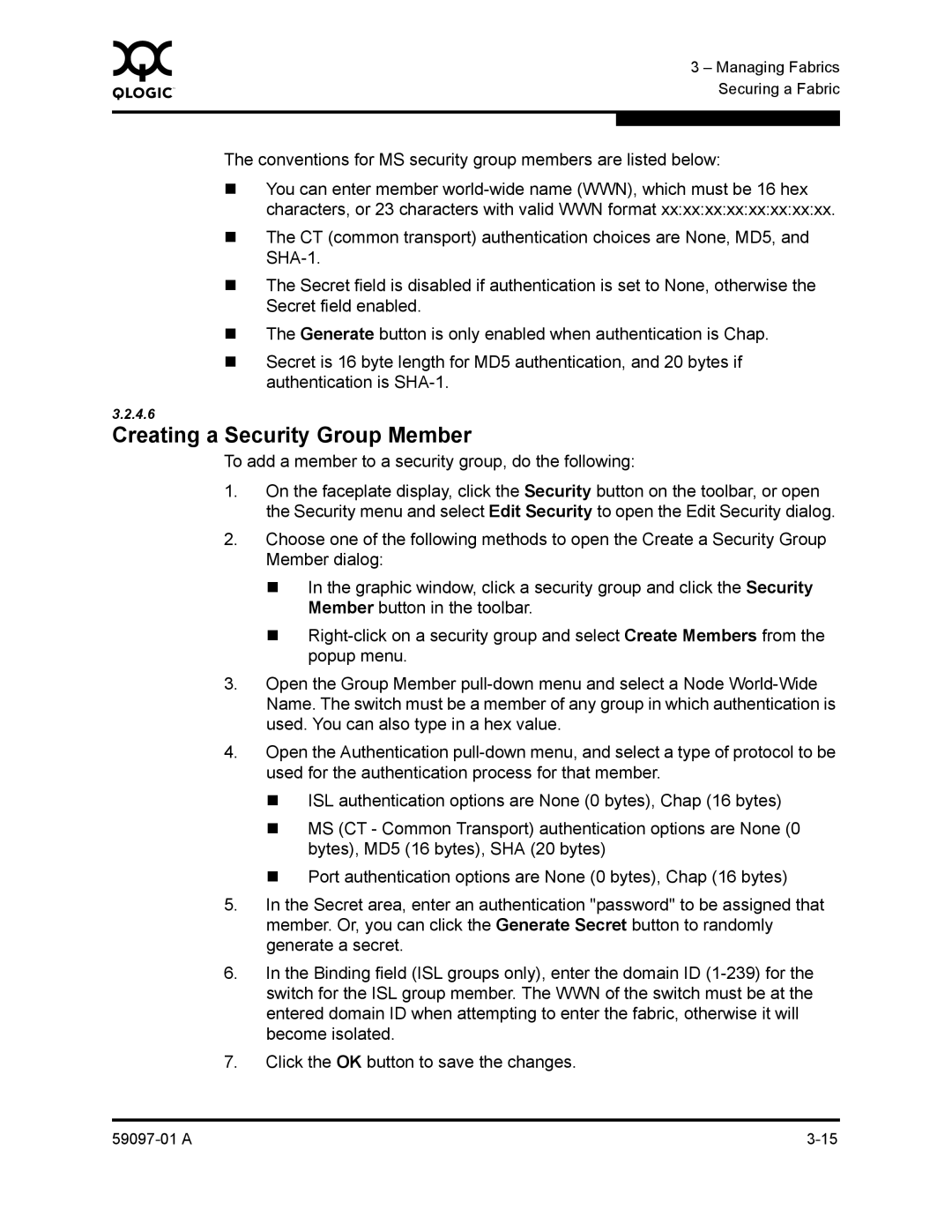 Sun Microsystems 5602 manual Creating a Security Group Member 