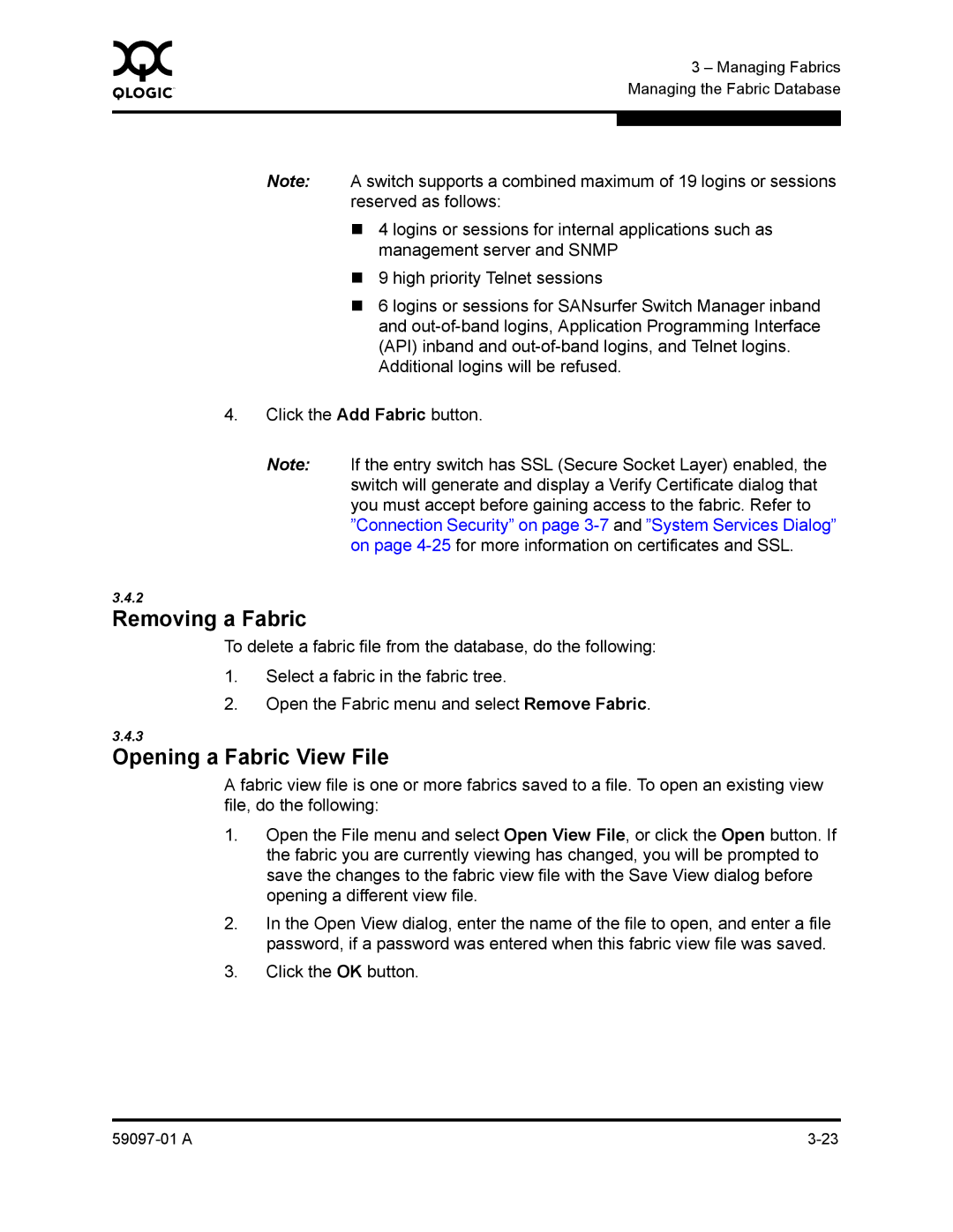 Sun Microsystems 5602 manual Removing a Fabric, Opening a Fabric View File 