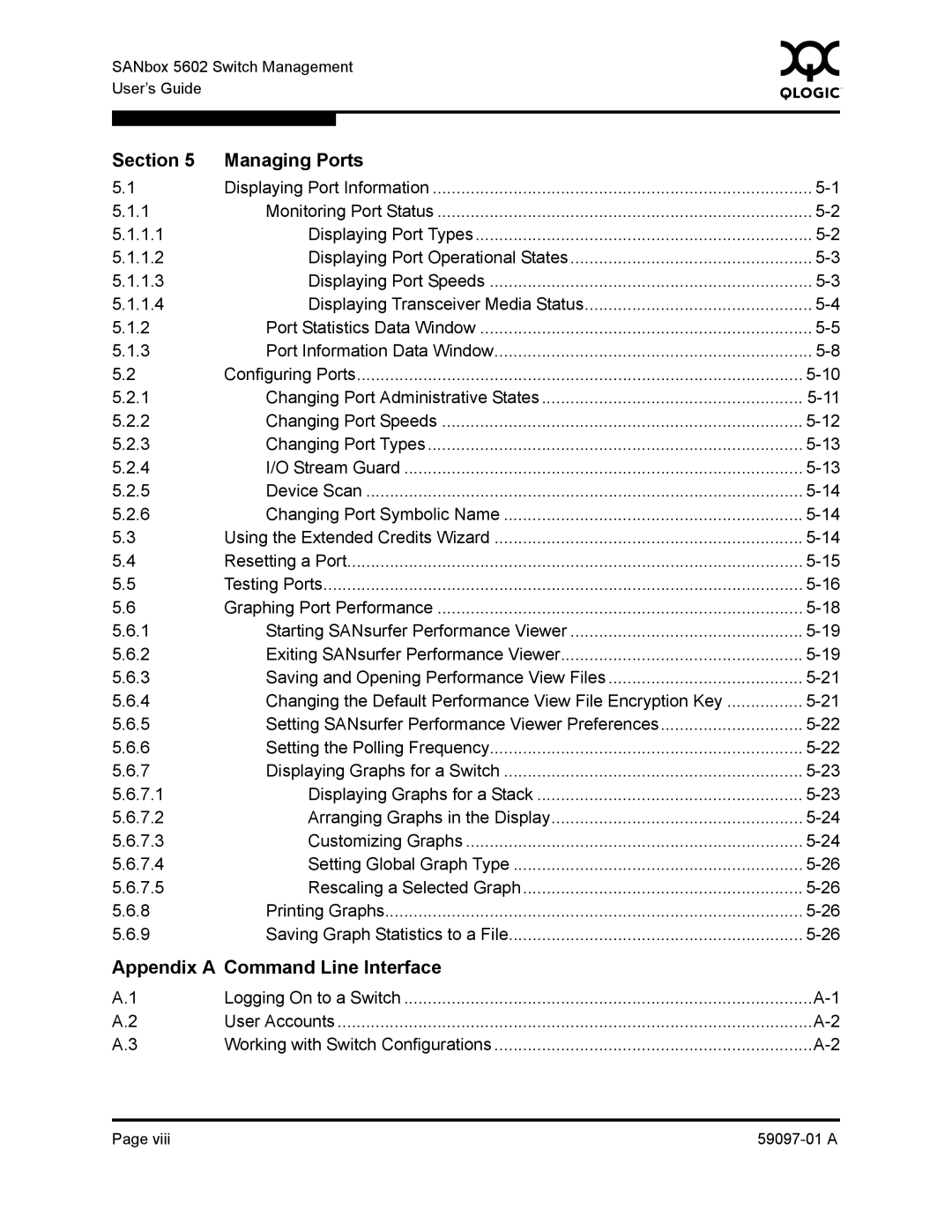 Sun Microsystems 5602 manual Section Managing Ports, Appendix a Command Line Interface 