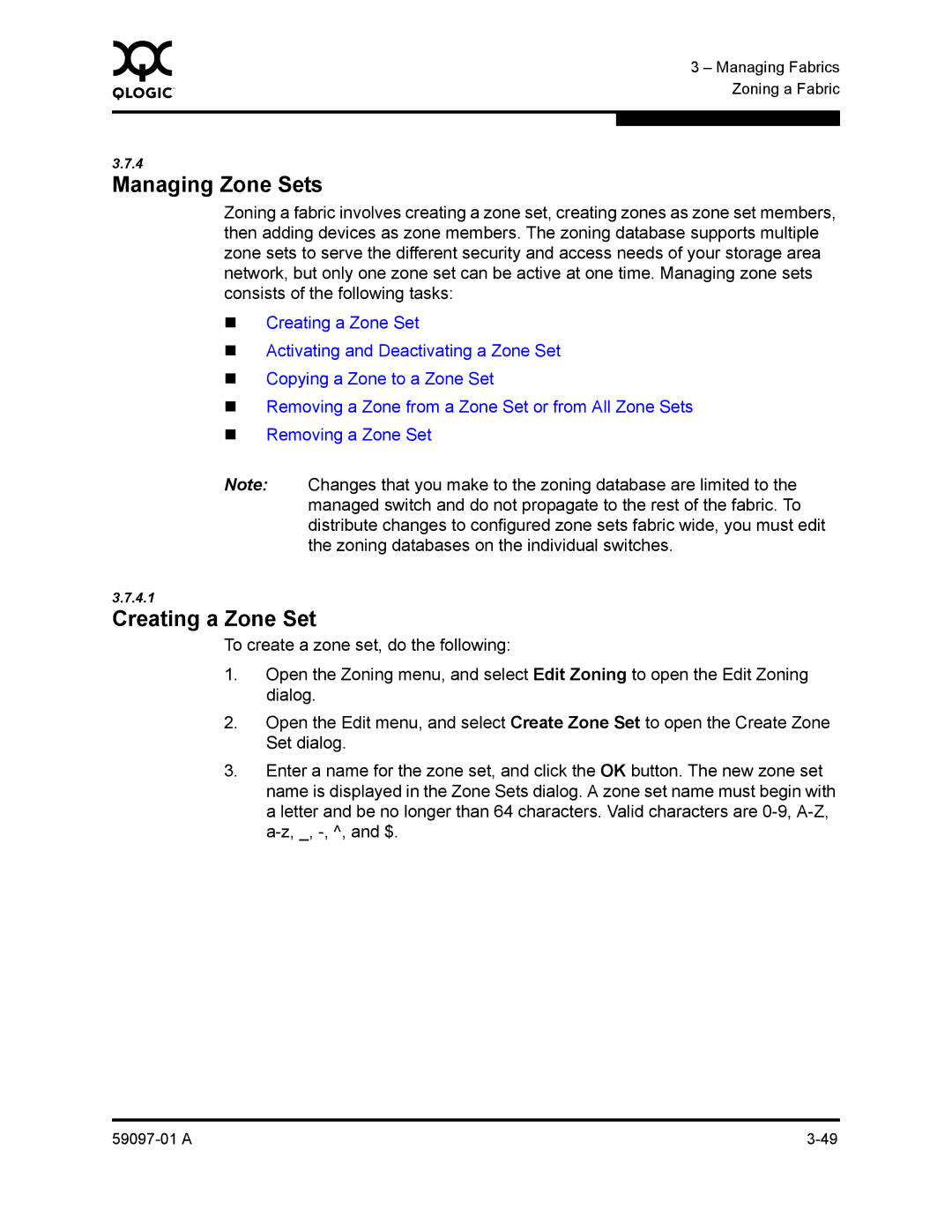 Sun Microsystems 5602 manual Managing Zone Sets, Creating a Zone Set 