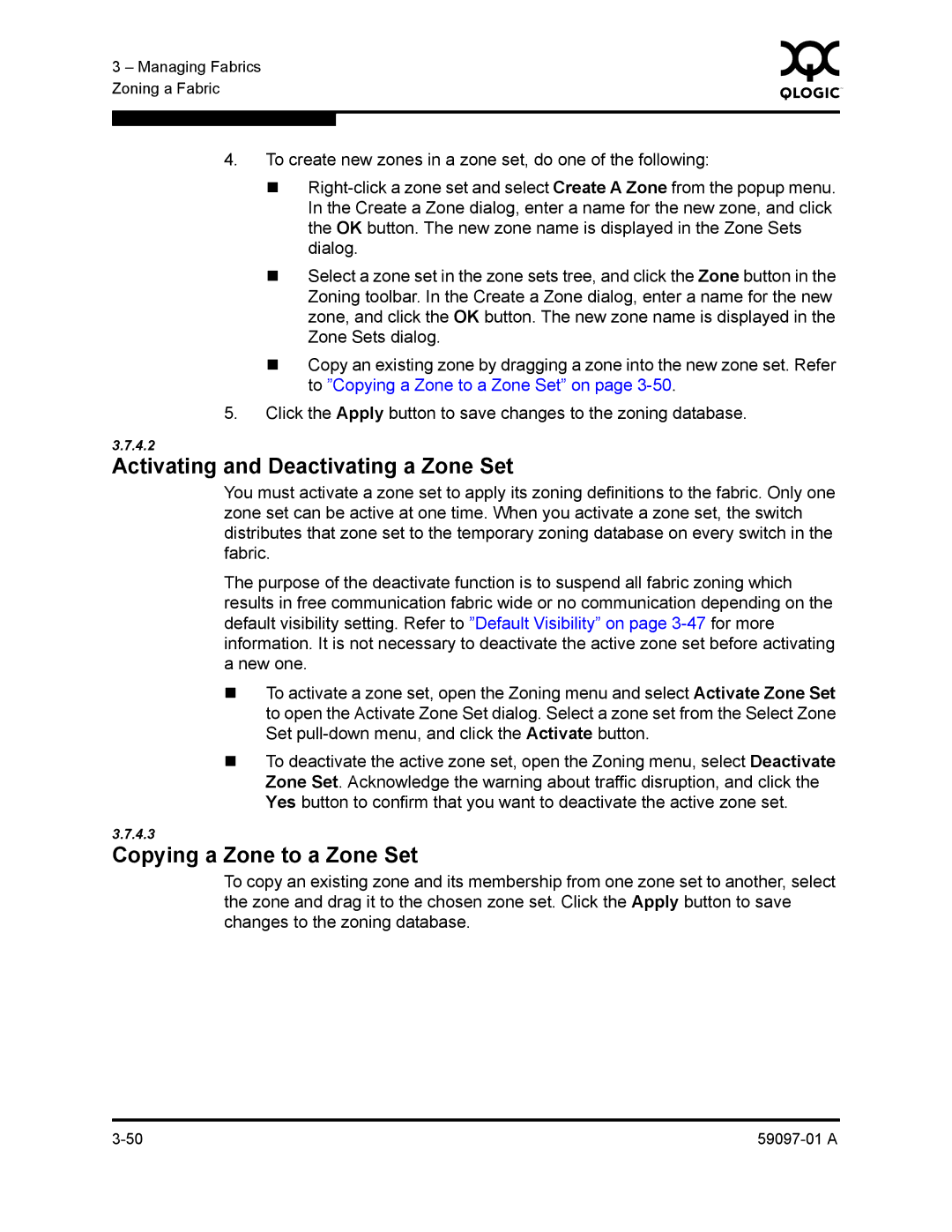 Sun Microsystems 5602 manual Activating and Deactivating a Zone Set, Copying a Zone to a Zone Set 