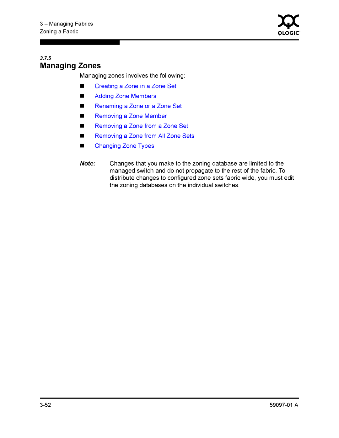 Sun Microsystems 5602 manual Managing Zones, Managing zones involves the following 