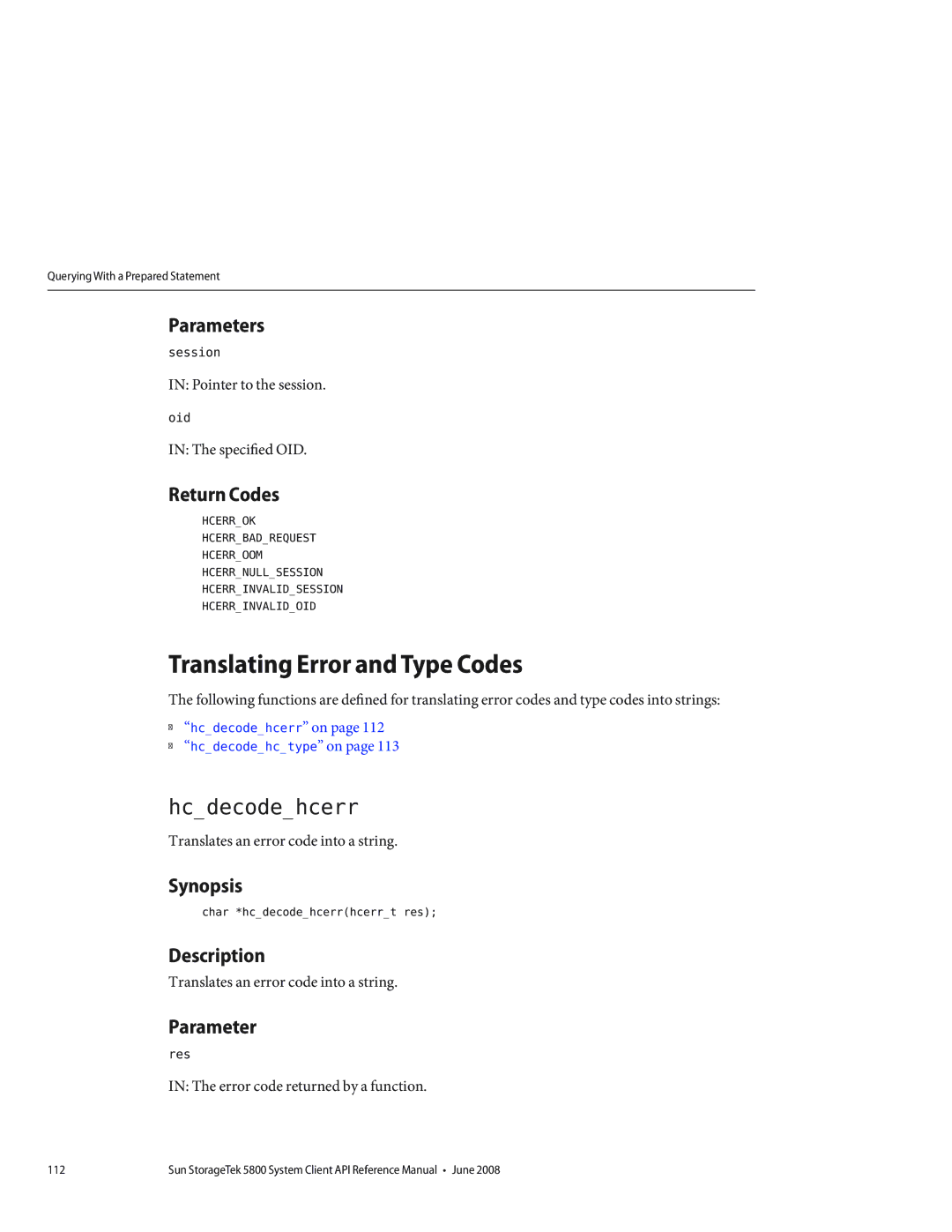 Sun Microsystems 5800 manual Translating Error and Type Codes, Hcdecodehcerr 