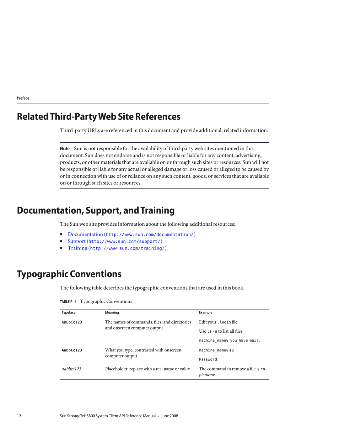 Sun Microsystems 5800 manual Related Third-Party Web Site References, Documentation, Support, and Training 