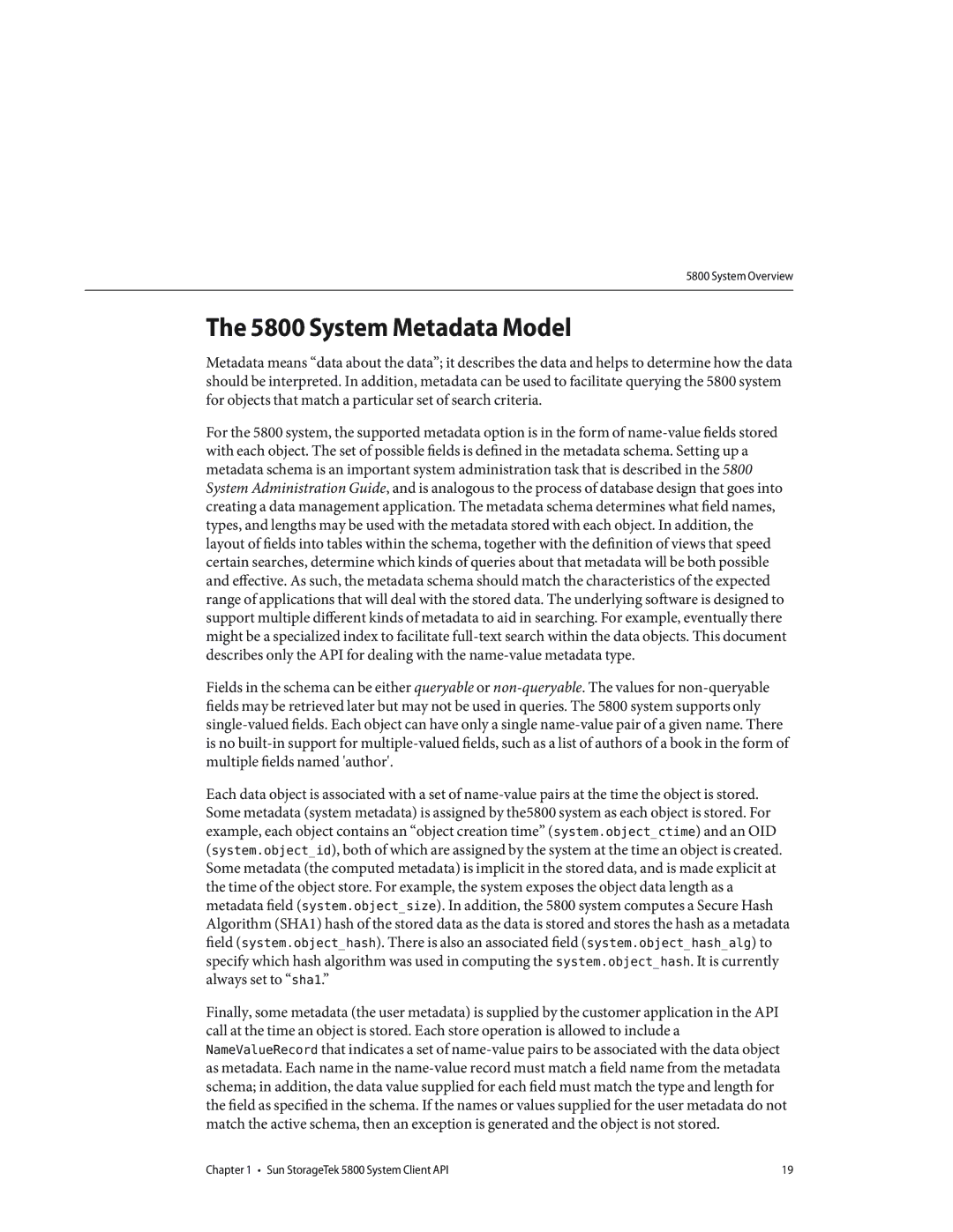 Sun Microsystems 5800 manual System Metadata Model 