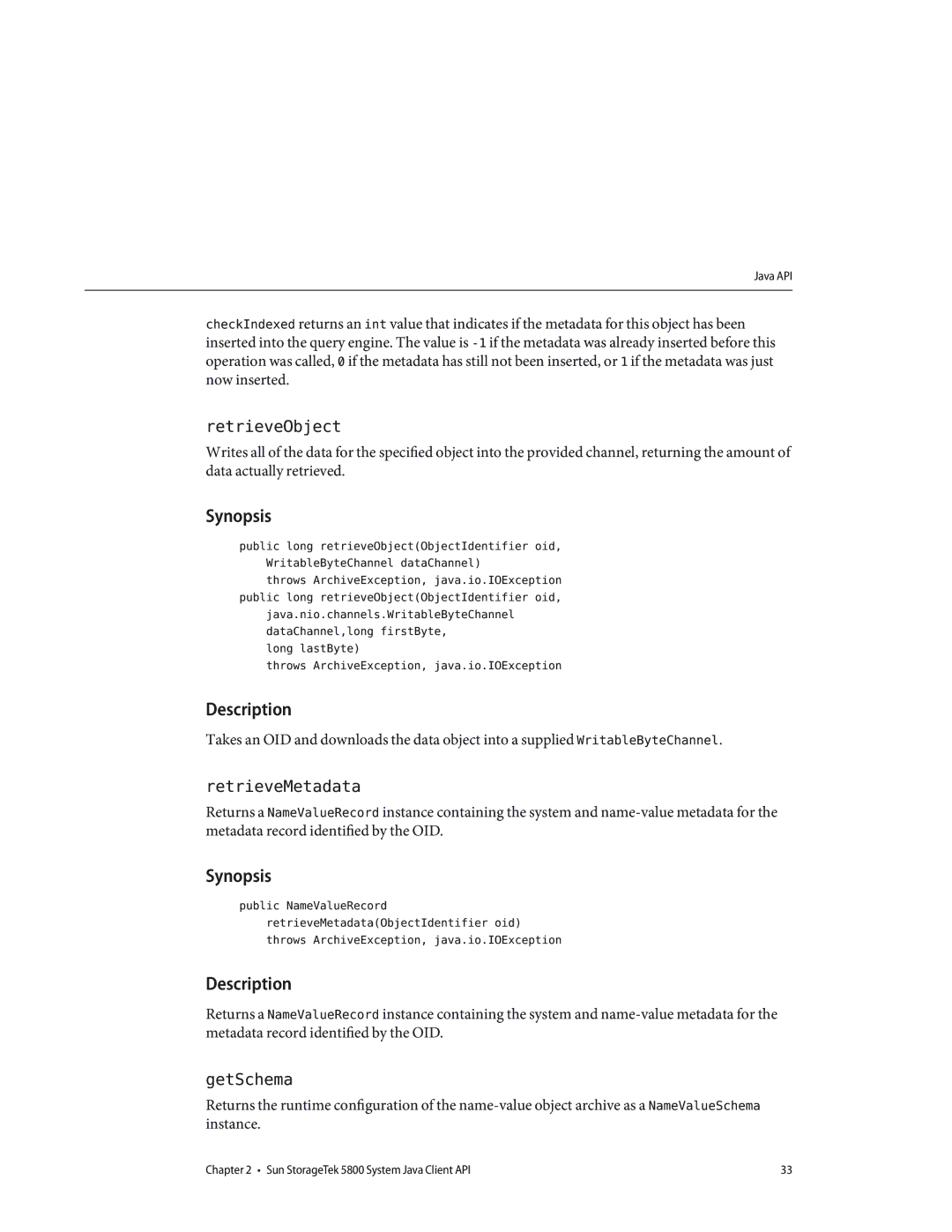 Sun Microsystems 5800 manual RetrieveObject 