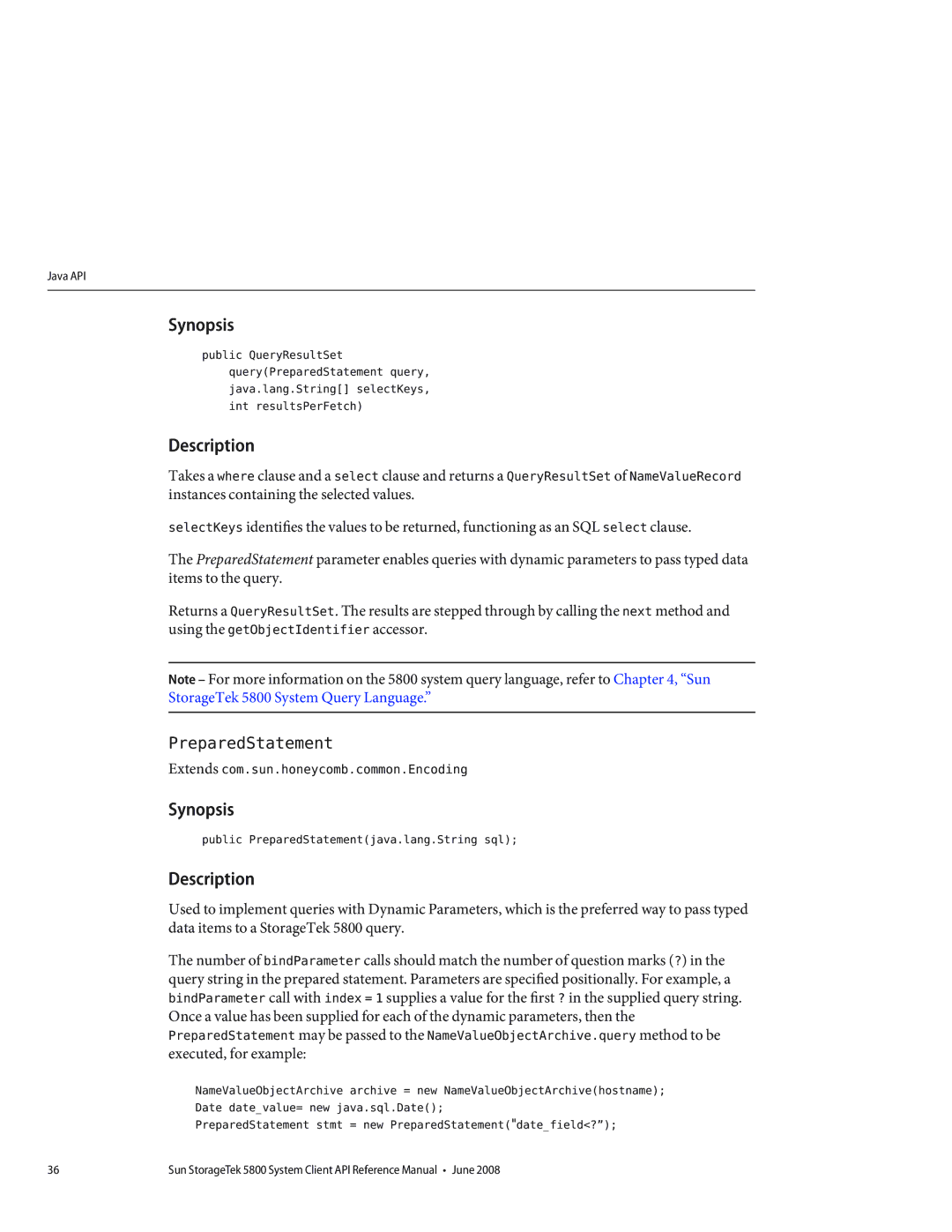 Sun Microsystems 5800 manual PreparedStatement 