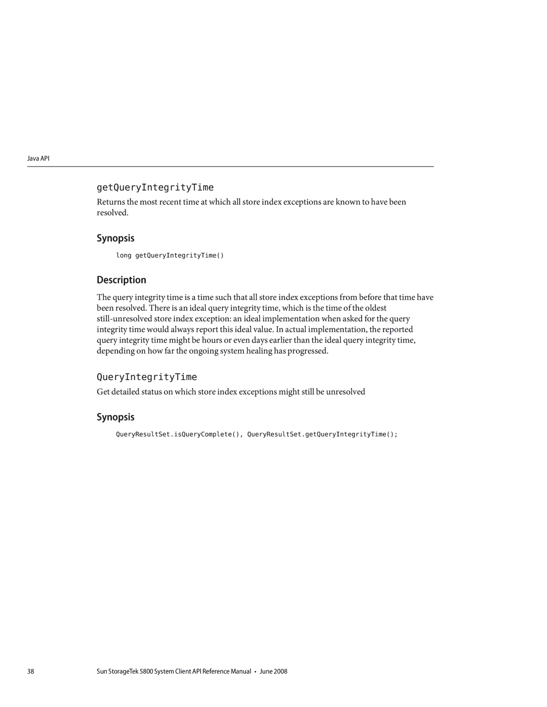 Sun Microsystems 5800 manual GetQueryIntegrityTime 