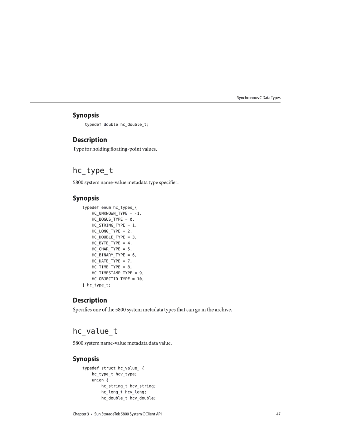 Sun Microsystems 5800 manual Hctypet, Hcvaluet 