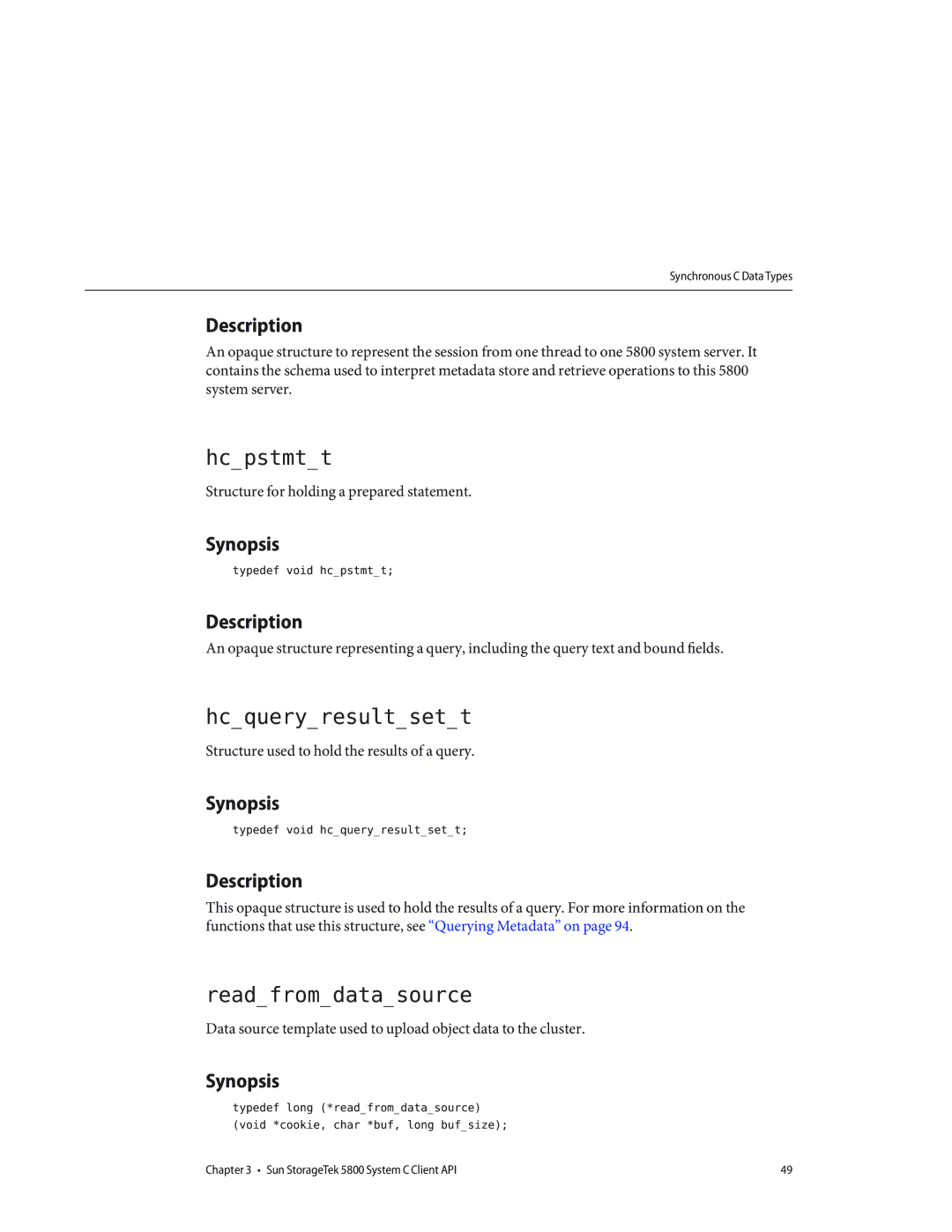 Sun Microsystems 5800 manual Hcpstmtt, Hcqueryresultsett, Readfromdatasource 