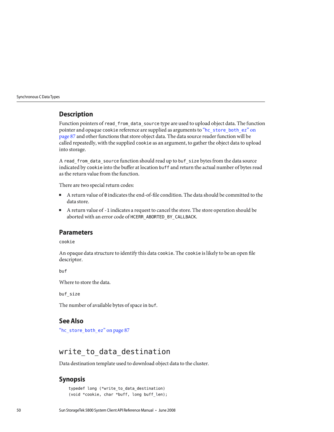 Sun Microsystems 5800 manual Writetodatadestination, Parameters 