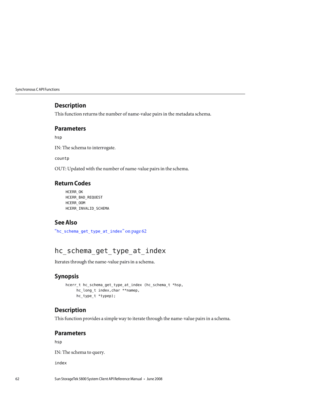 Sun Microsystems 5800 manual Hcschemagettypeatindex 