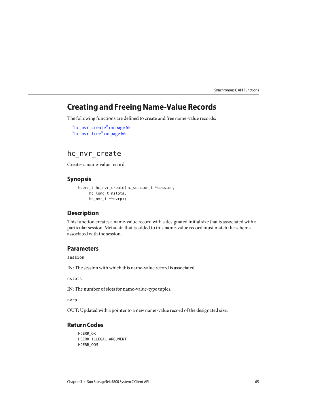 Sun Microsystems 5800 manual Creating and Freeing Name-Value Records, Hcnvrcreate 