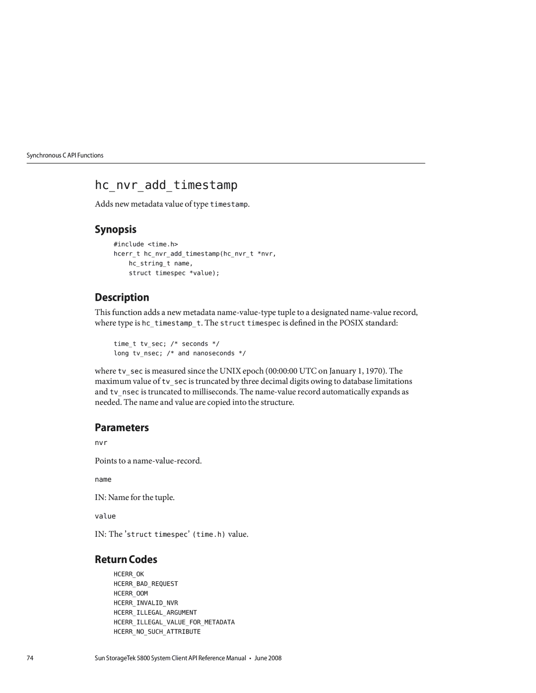 Sun Microsystems 5800 manual Hcnvraddtimestamp 