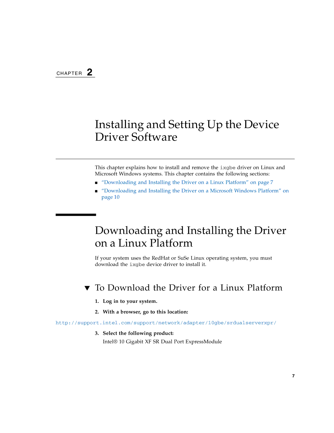 Sun Microsystems 5945532 Installing and Setting Up the Device Driver Software, To Download the Driver for a Linux Platform 