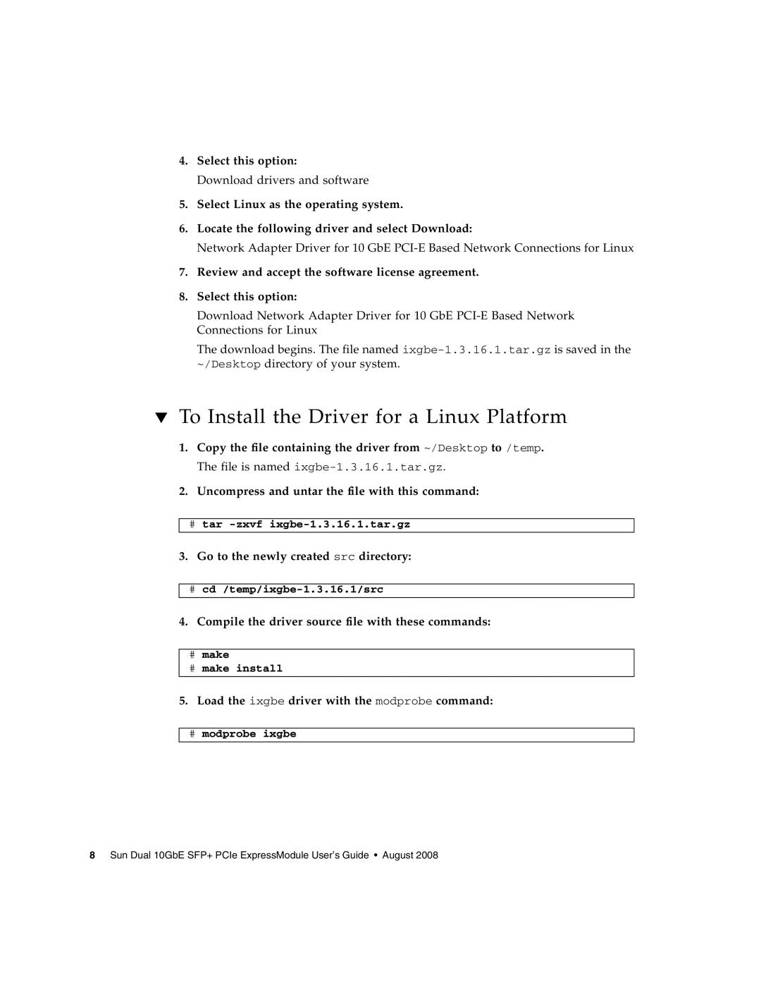 Sun Microsystems 5945532 manual To Install the Driver for a Linux Platform, Select this option 