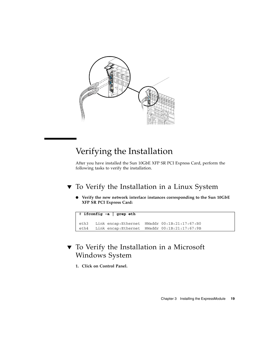 Sun Microsystems 5945532 Verifying the Installation, To Verify the Installation in a Linux System, Click on Control Panel 