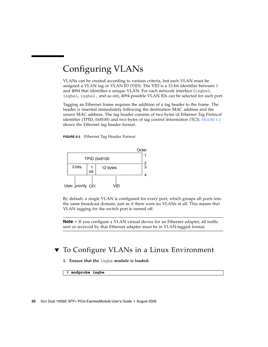 Sun Microsystems 5945532 manual Configuring VLANs, To Configure VLANs in a Linux Environment 