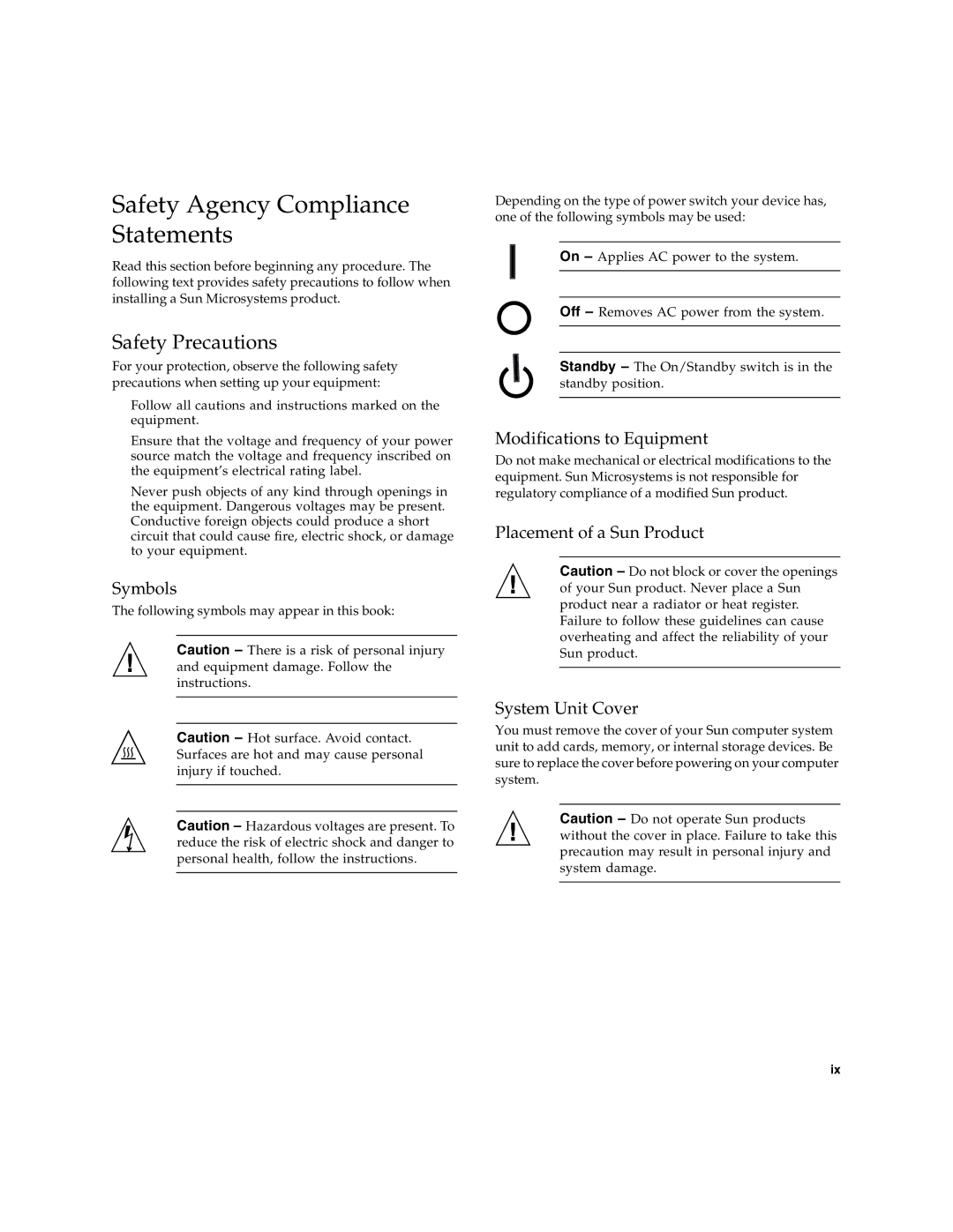 Sun Microsystems 5945532 manual Safety Agency Compliance Statements, Safety Precautions 