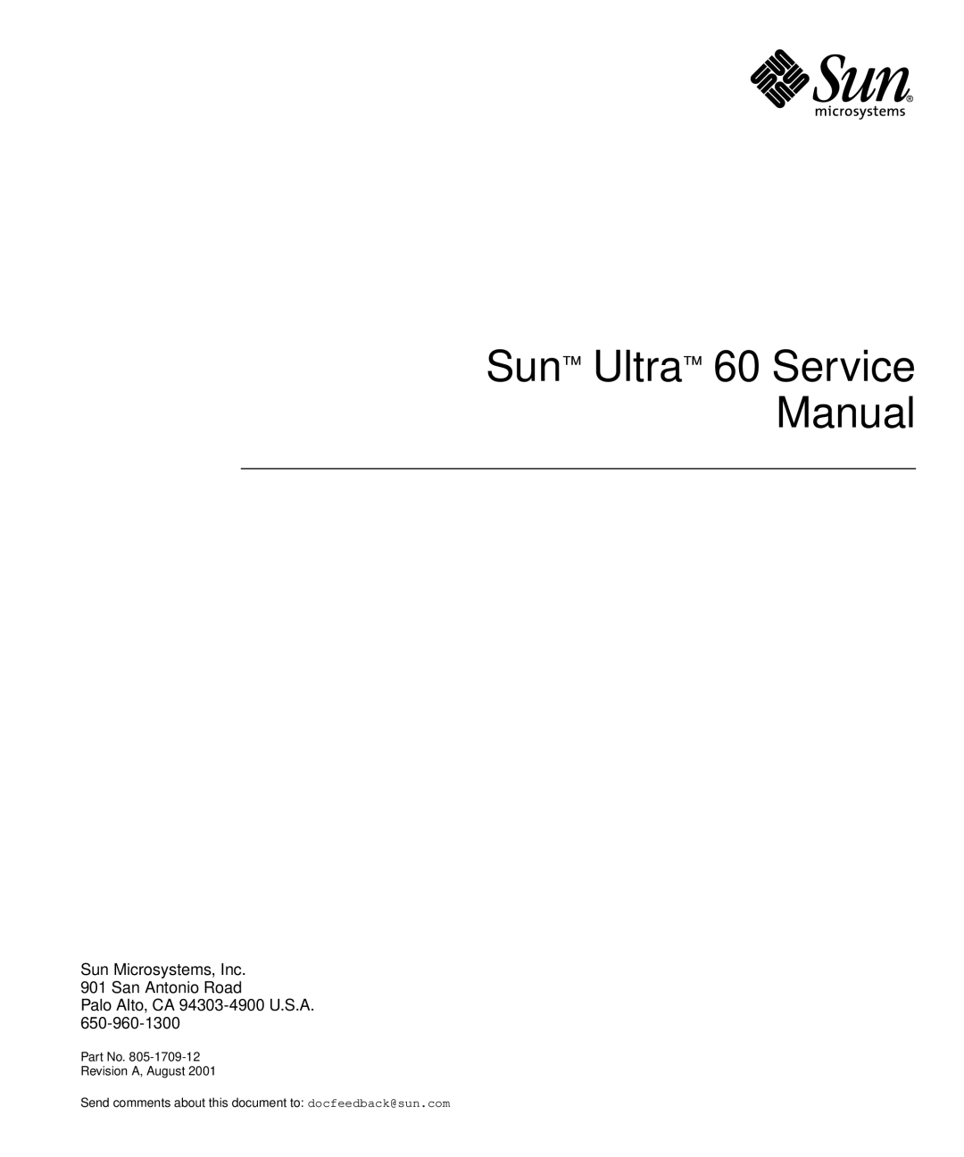 Sun Microsystems service manual Sun Ultra 60 Service Manual 