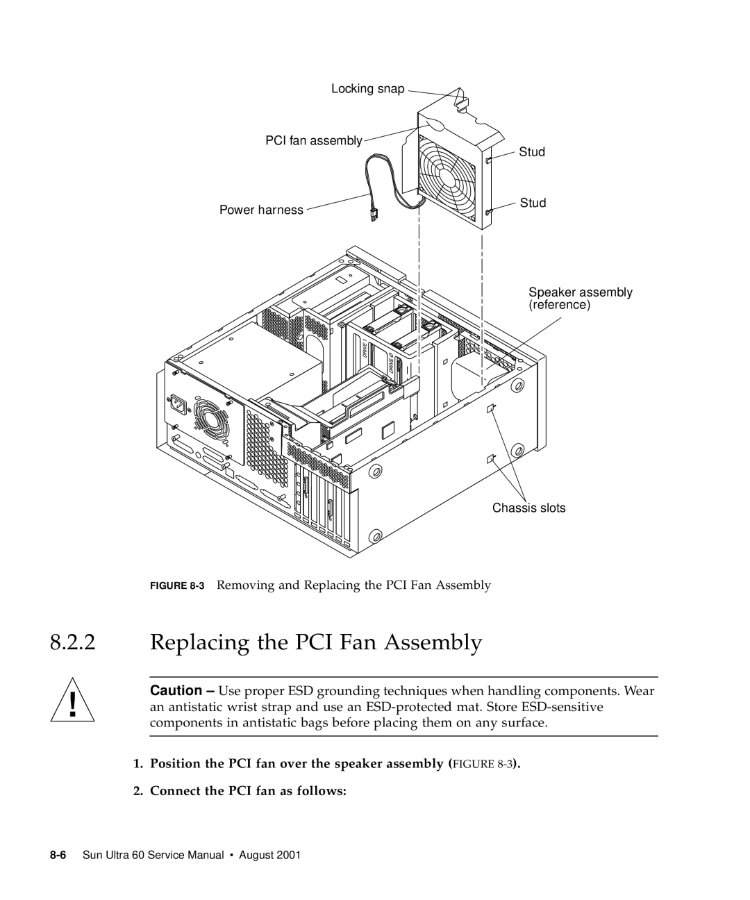 Sun Microsystems 60 service manual 3Removing and Replacing the PCI Fan Assembly 