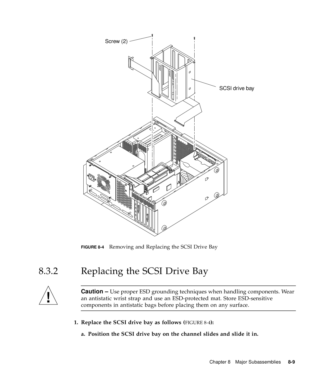 Sun Microsystems 60 service manual 4Removing and Replacing the Scsi Drive Bay 