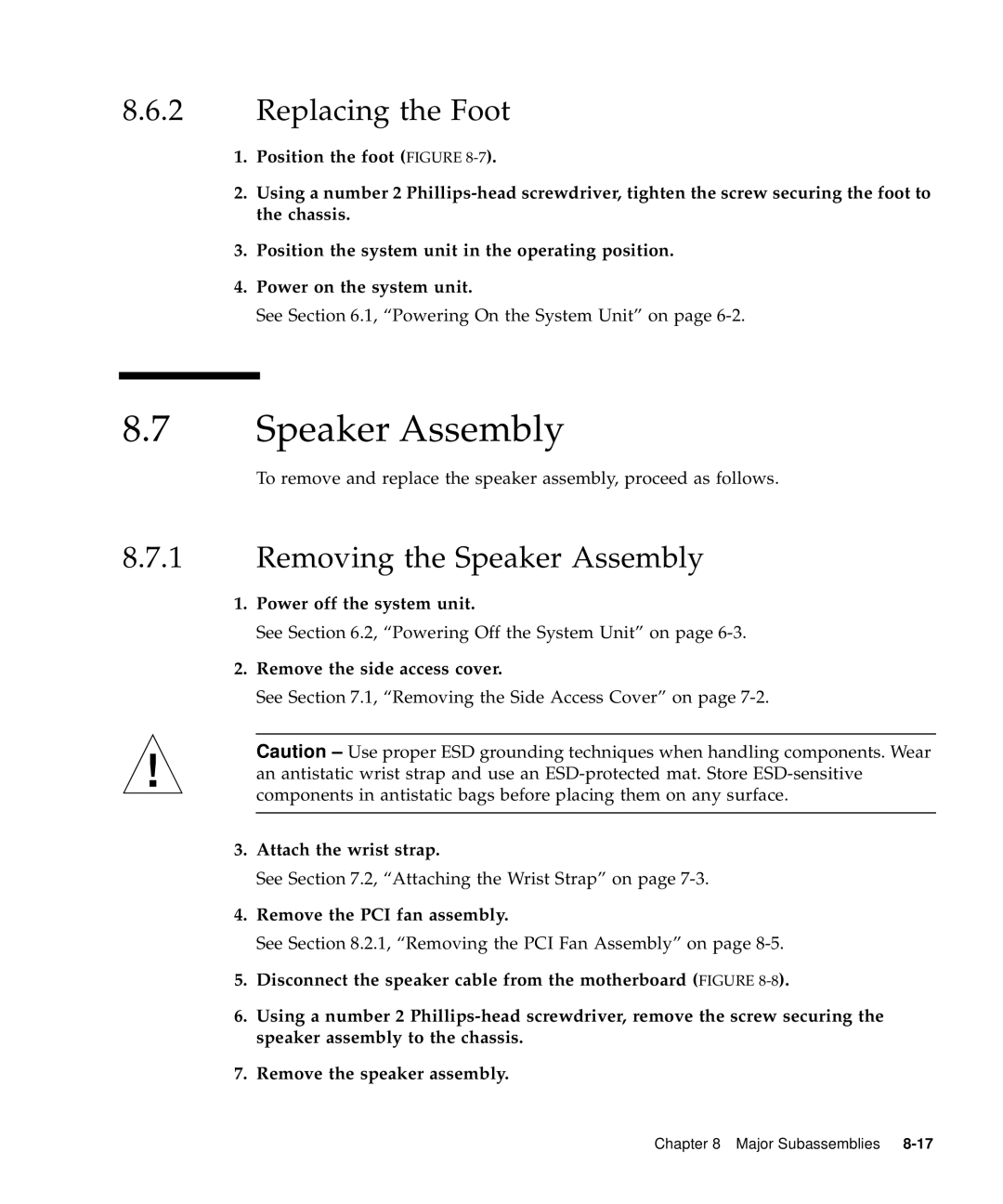 Sun Microsystems 60 service manual Replacing the Foot, Removing the Speaker Assembly 