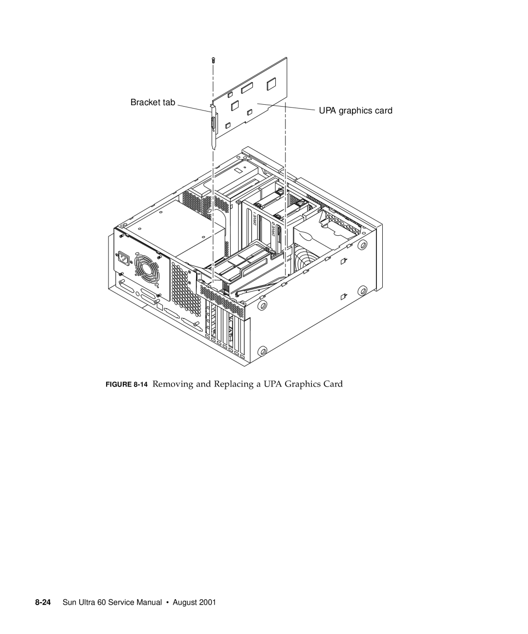 Sun Microsystems 60 service manual Bracket tab UPA graphics card 