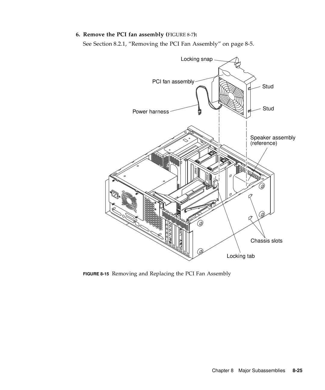 Sun Microsystems 60 service manual Remove the PCI fan assembly Figure 