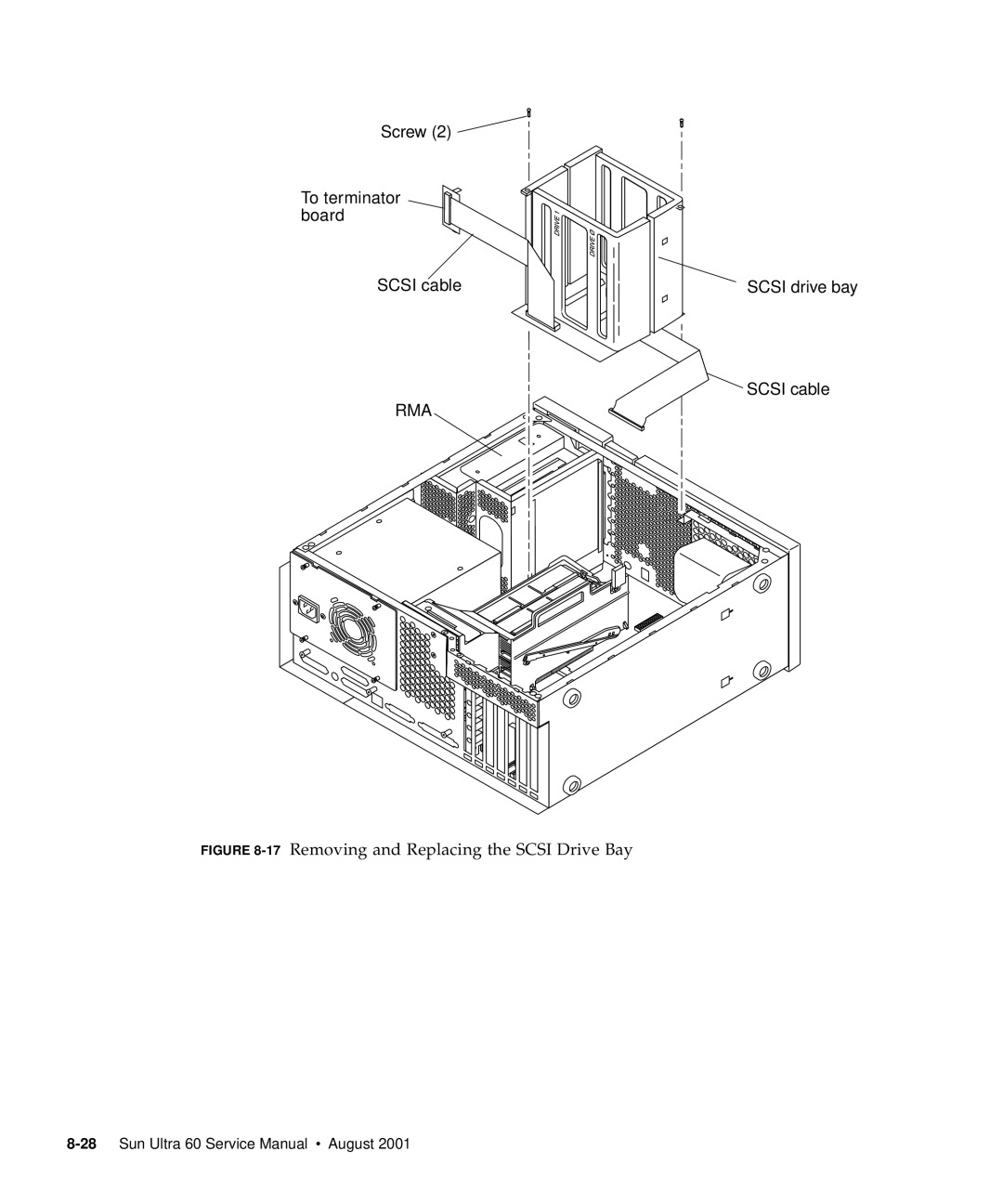 Sun Microsystems 60 service manual Screw To terminator board Scsi cable 