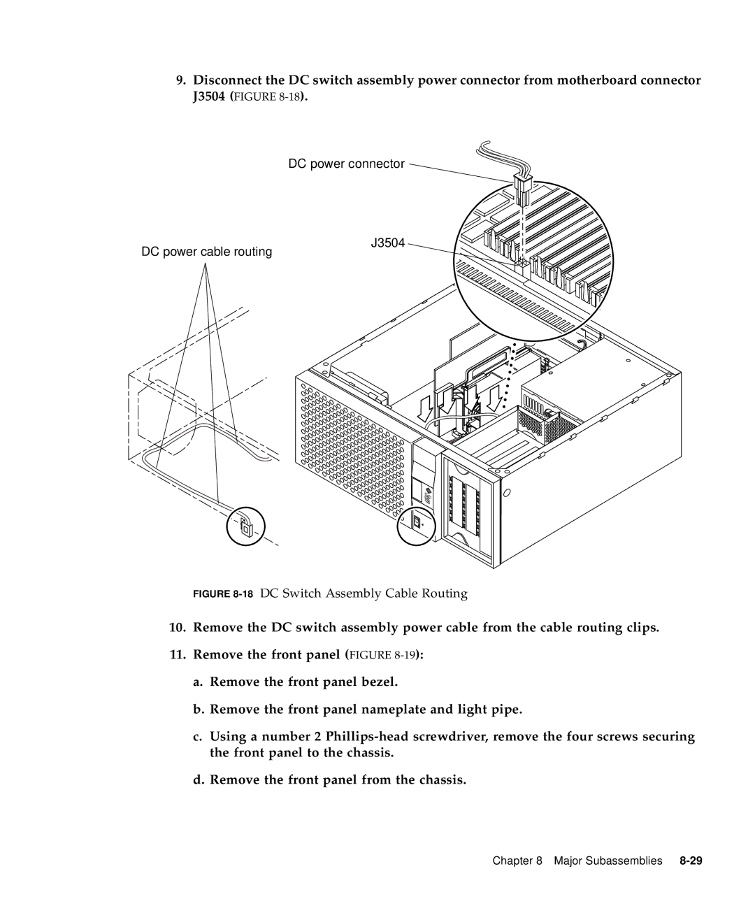 Sun Microsystems 60 service manual DC power connector DC power cable routing J3504 