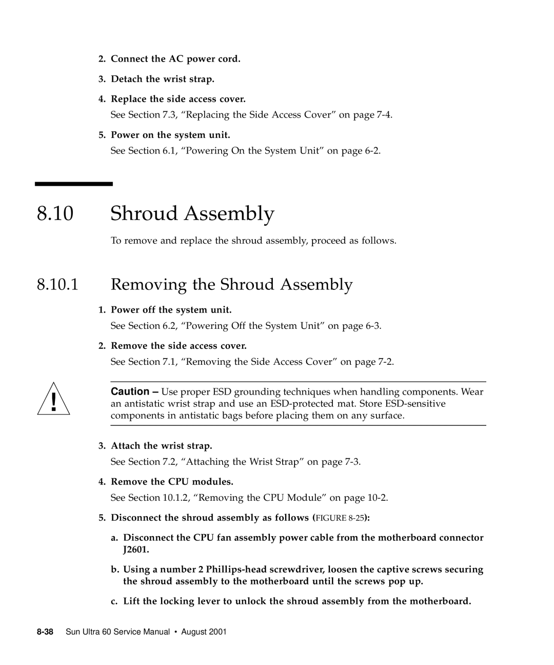 Sun Microsystems 60 service manual Removing the Shroud Assembly 