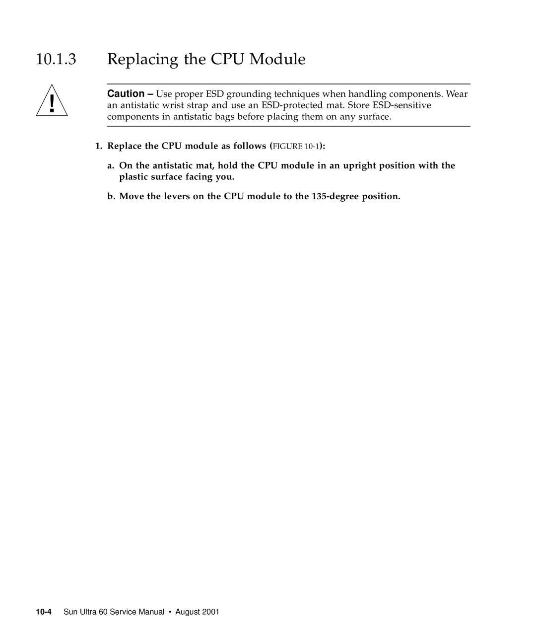 Sun Microsystems 60 service manual Replacing the CPU Module 