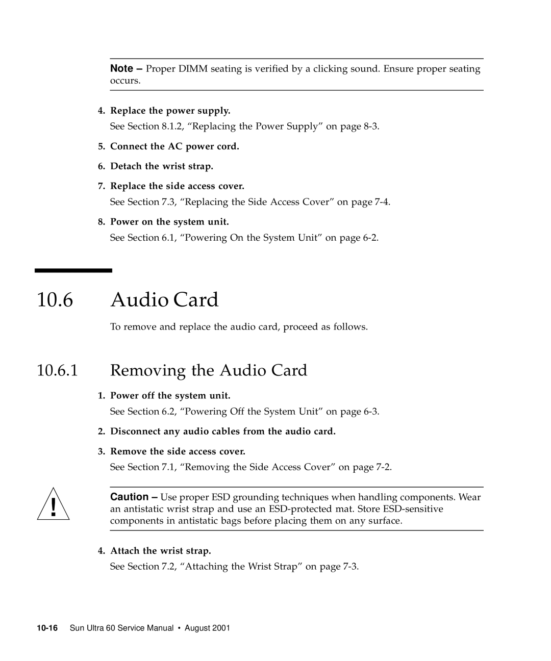 Sun Microsystems 60 service manual Removing the Audio Card 