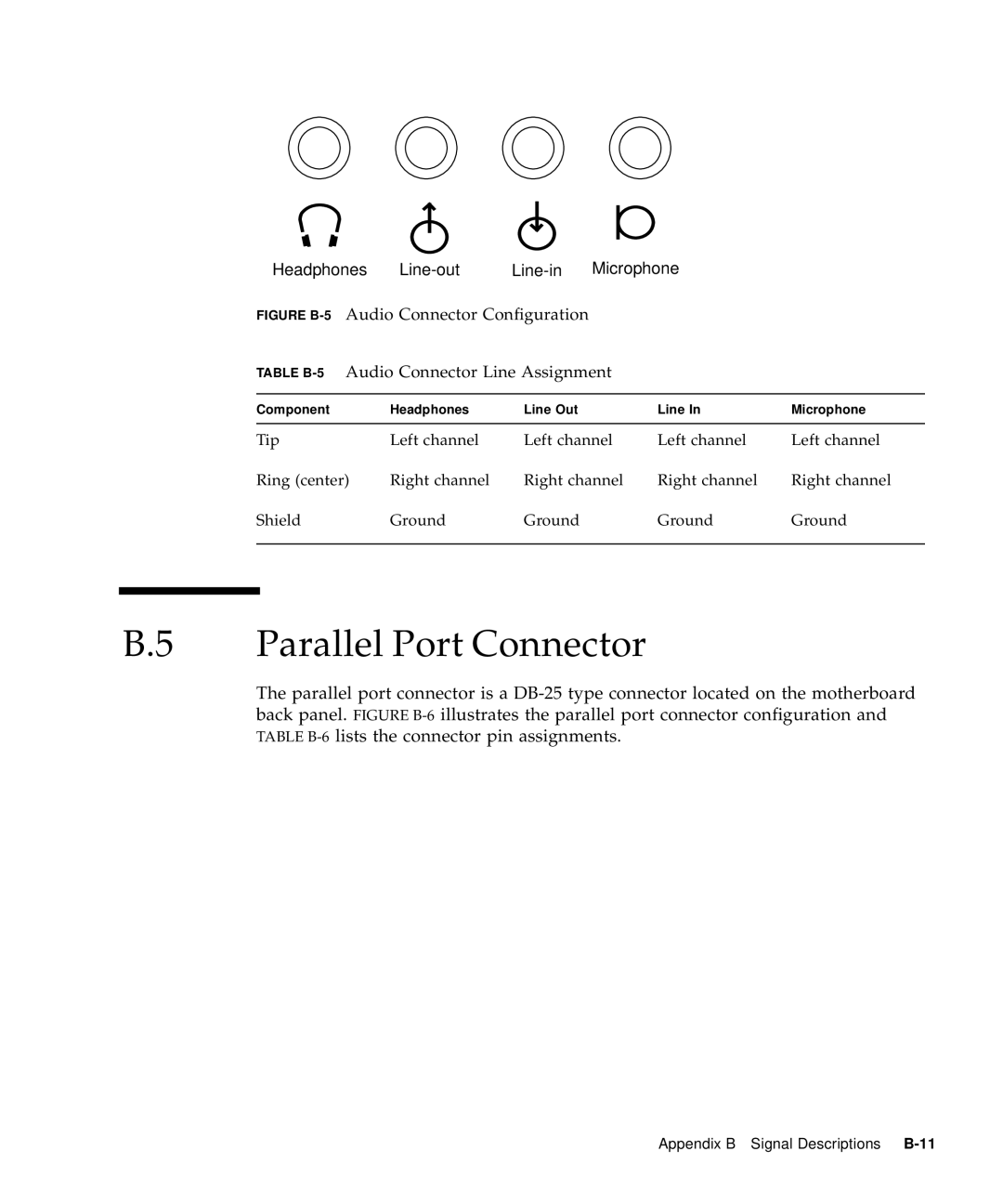 Sun Microsystems 60 service manual Parallel Port Connector, Headphones Line-out Line-in Microphone 