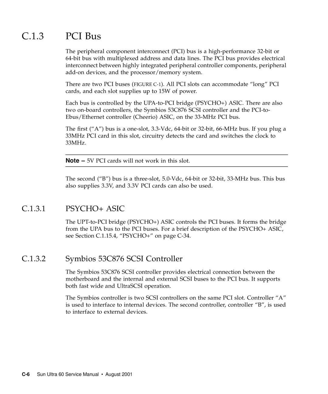 Sun Microsystems 60 service manual PCI Bus, 3.1, Symbios 53C876 Scsi Controller 