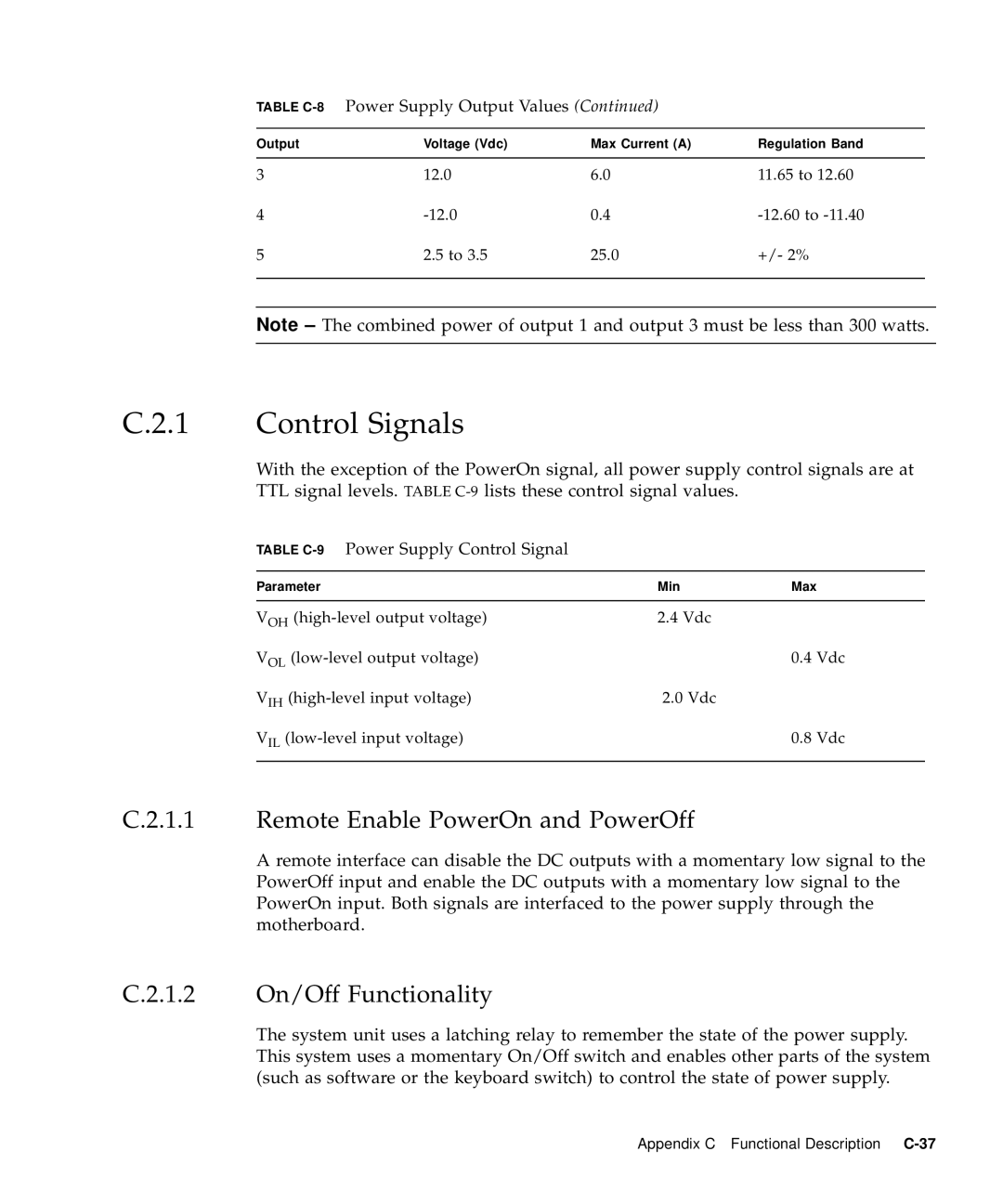 Sun Microsystems 60 service manual Control Signals, Remote Enable PowerOn and PowerOff, 1.2 On/Off Functionality 