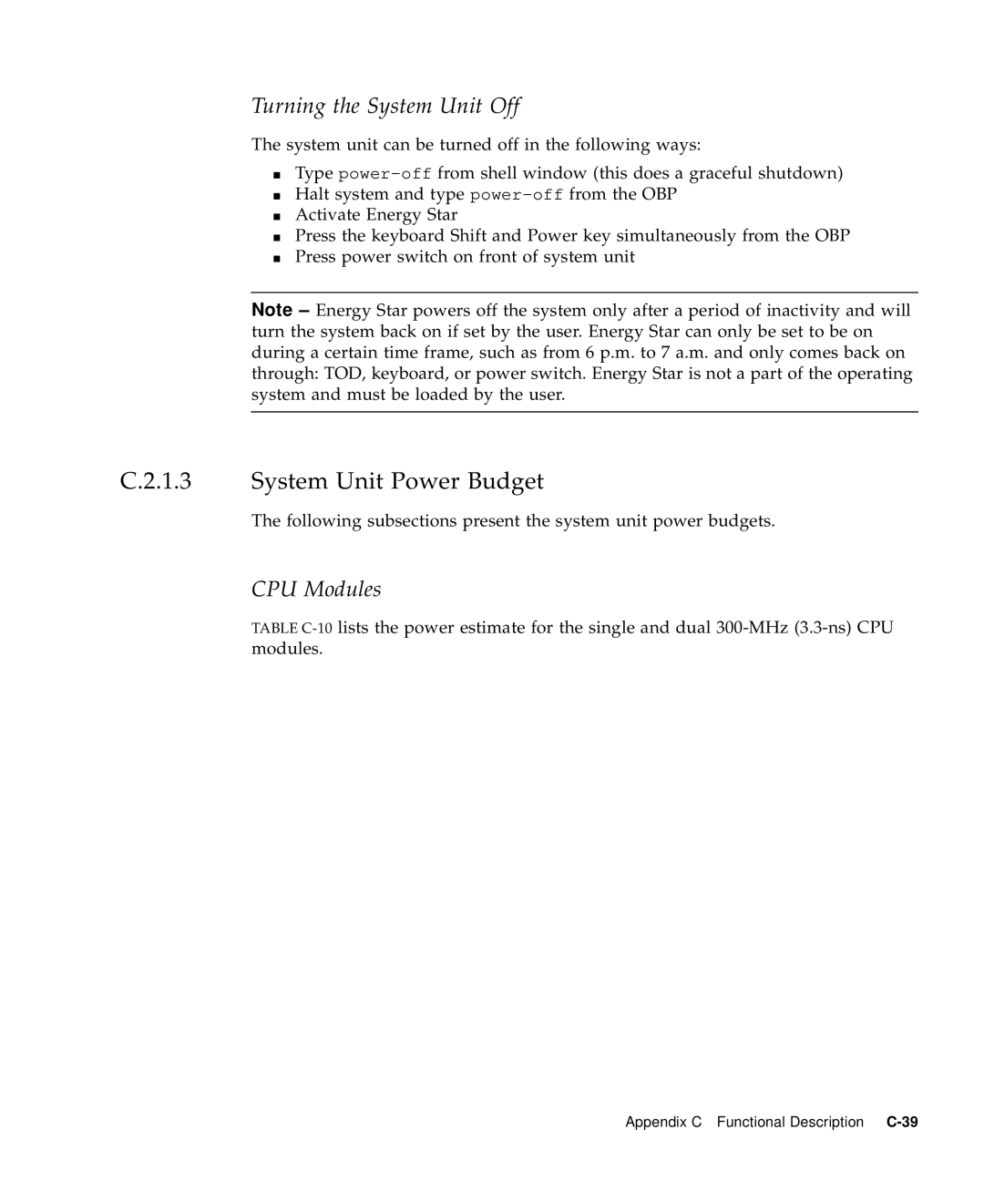 Sun Microsystems 60 service manual System Unit Power Budget, Turning the System Unit Off 