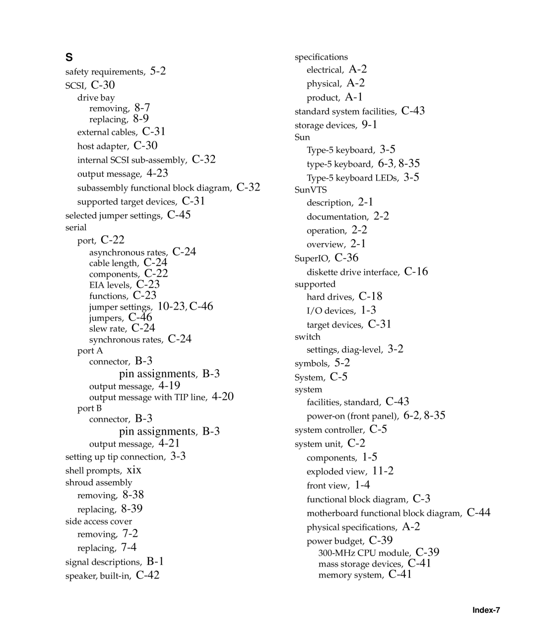 Sun Microsystems 60 service manual Pin assignments, B-3 