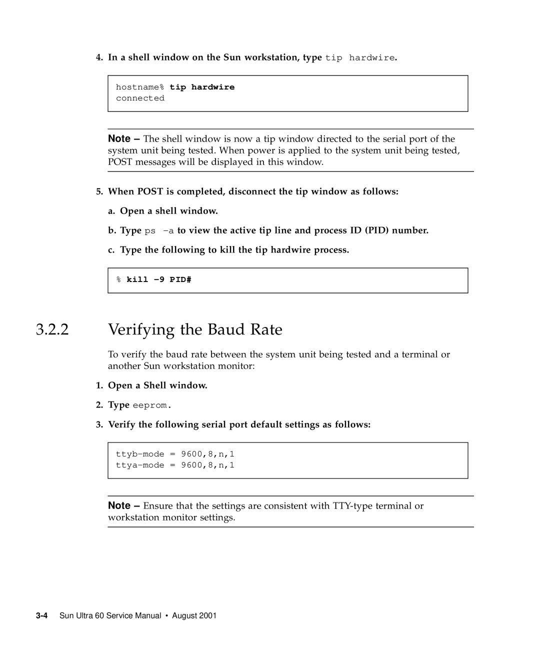 Sun Microsystems 60 service manual Verifying the Baud Rate 