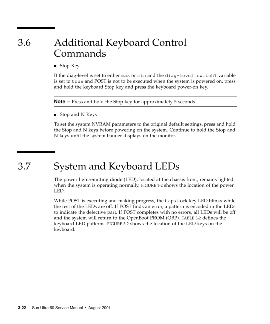 Sun Microsystems 60 service manual Additional Keyboard Control Commands, System and Keyboard LEDs 