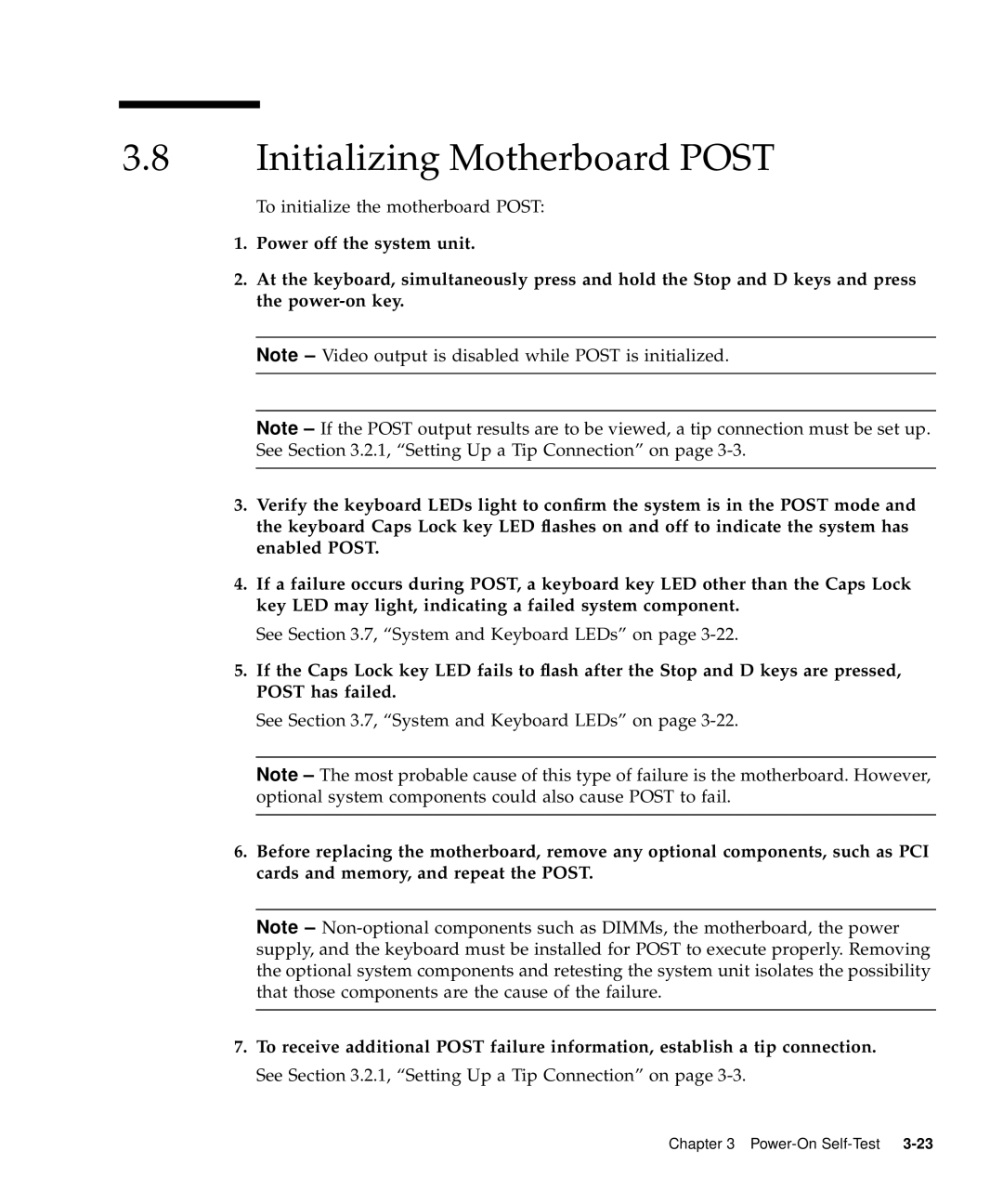 Sun Microsystems 60 service manual Initializing Motherboard Post 