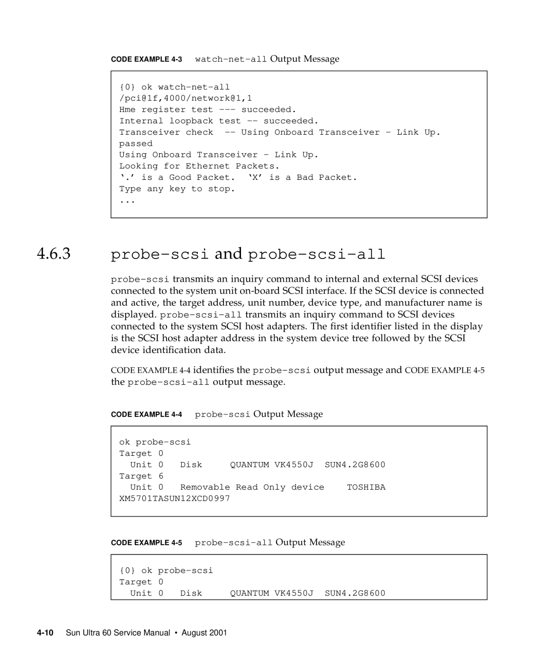 Sun Microsystems 60 service manual Probe-scsi and probe-scsi-all 