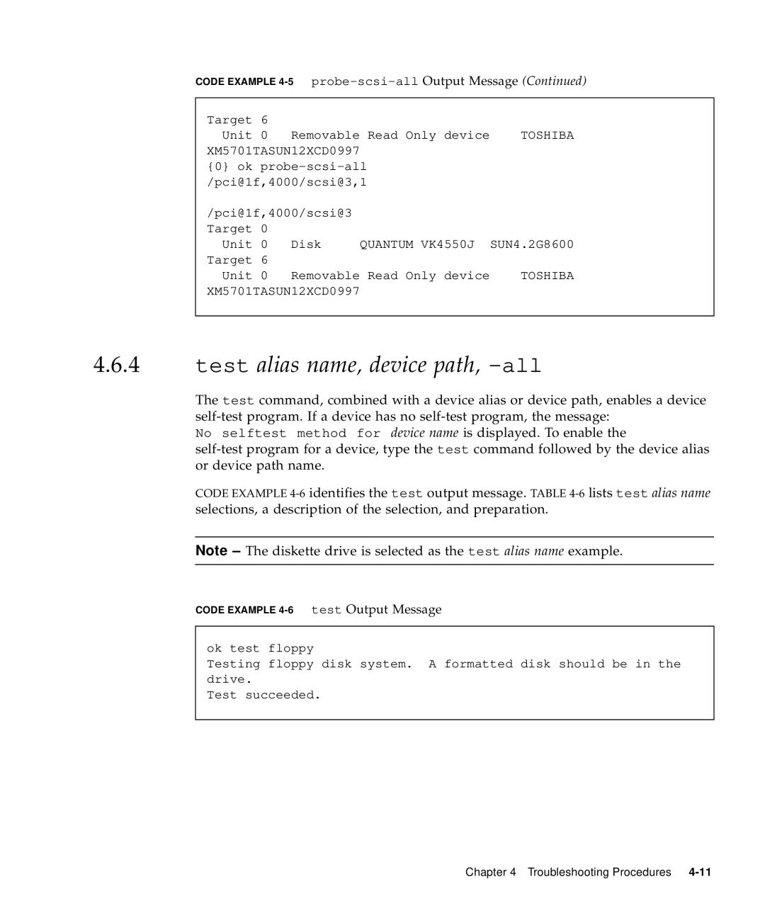 Sun Microsystems 60 service manual Test alias name, device path, -all 